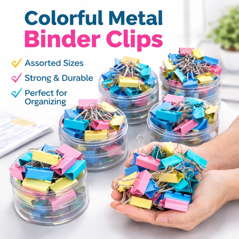 Binder Clip Assorted - 40 قطعة/مجموعة مشابك ورق معدنية ملونة