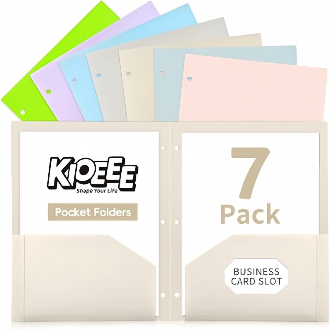 Paper Punch 3 Hole - 7 مجلدات بلاستيكية مع جيوب، تناسب